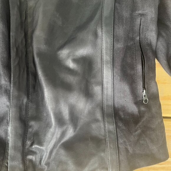 Vince  Black Leather Sleeved Moto Jacket Size Large - Picture 4 of 13